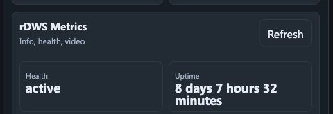 BrightBridge remote player status summary with refresh, health and uptime indicators